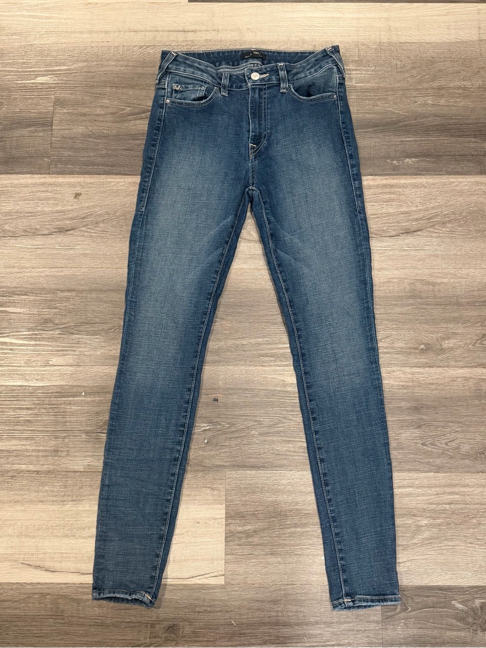 True Religion Halle Women’s Mid Rise Super Skinny Blue Stretch Jeans Size 28